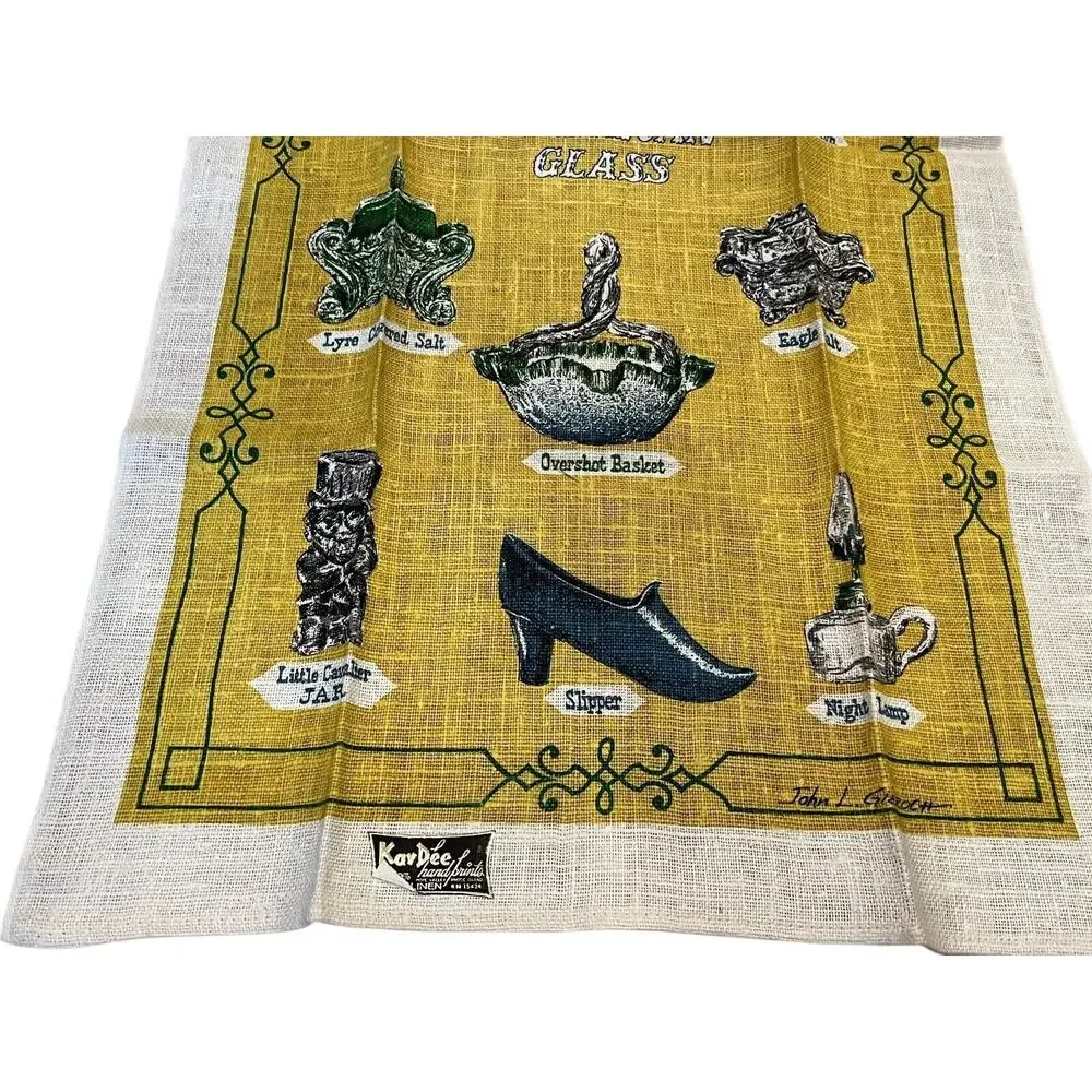 Early American Glass Linen Tea Towel New VTG 60s Kay Dee Handprints NOS